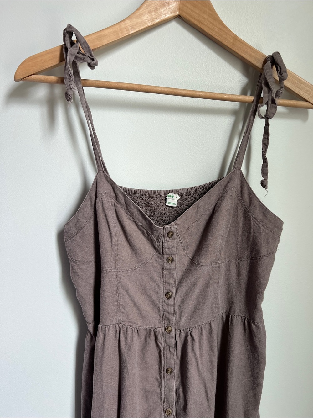 Aerie | Tie-Shoulder Button-Front Womenâs Linen Blend Camisole Top Taupe Size M - Picture 5 of 17